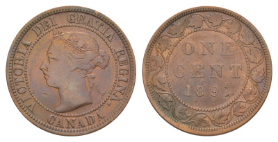 Канада 1 цент 1891 Виктория (1837-1901) KM 7 бронза 4637-124