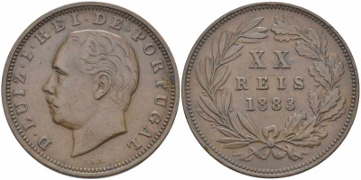Португалия 20 рейсов 1883 Луиш (Людовик) I (1861-1889) KM 527 бронза 109-435