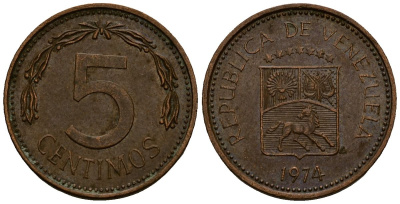 Венесуэла 5 сентимо 1974 KM 49 сталь плакированная медью 4164-1017