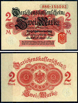 Германия 2 марки 1914 белая бумага Pick 53 (2) бумага UNC (пресс) 2196-3-2-2