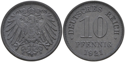 Германия 10 пфеннигов 1921  KM 26 J. 299 цинк    4153-323