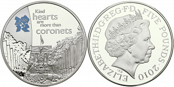 Великобритания 5 фунтов 2010 Елизавета II (1952-2022), XXX летние Олимпийские Игры в Лондоне в 2012, великолепие KM 1148, Spink LO51 серебро PROOF 02-226-23