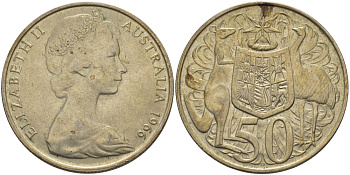 Австралия 50 центов 1966 Елизавета II (1952-2022), герб Австралии, кенгуру KM 67 серебро 82-826