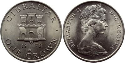 Гибралтар 1 крона 1970 Елизавета II (1952-2022), старый замок KM 4 медно-никель UNC 4527-811