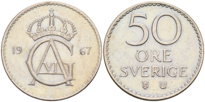 Швеция 50 эре 1967 U Густав VI Адольф (1950-1973) KM 837 медно-никель 4126-1253