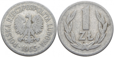 ПОЛЬША 1 ЗЛОТЫЙ 1965 MW KM 49.1 алюминий 4448-252