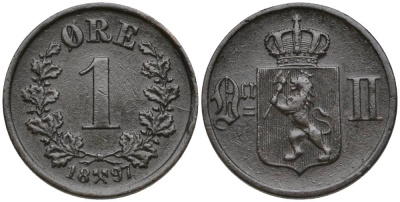 НОРВЕГИЯ 1 ЭРЕ 1897 ШВЕДСКОЕ ПРАВЛЕНИЕ (1814-1905) KM 352 бронза 4549-1157