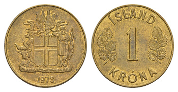 Исландия 1 крона 1973 KM 12a никель латунь UNC 4633-1247