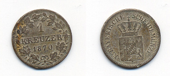 Бавария 1 крейцер 1870 Людвиг II (1864-1886) KM 487 серебро 71-1524