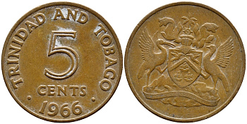 Тринидад и Тобаго 5 центов 1966 герб KM 2 бронза 4396-1046