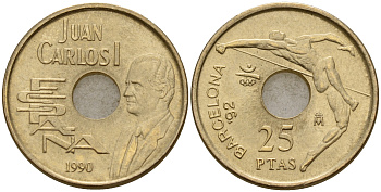 Испания 25 песет 1990 Олимпиада в Барселона 92, прыжки в высоту KM 851 никель бронза UNC 4597-145