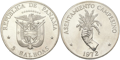 Панама 5 бальбоа 1972 ФАО - Сельские поселения KM 30 серебро BU 4184-631