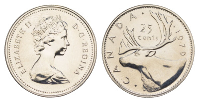 Канада 25 центов 1979 Елизавета II (1952-2022), олень KM 74 никель PROOF-LIKE (BU) 4631-936