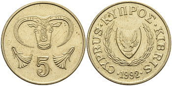 Кипр 5 центов 1992 KM 55.3 никель латунь 4141-1021
