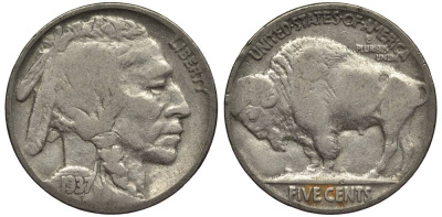 США 5 ЦЕНТОВ 1937 ИНДЕЕЦ, БИЗОН KM 134 медно-никель 27-656