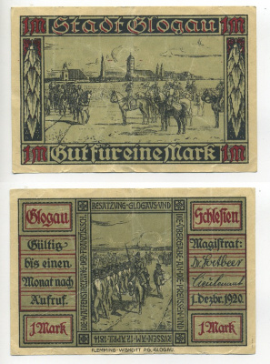 ГЛОГАУ 1 МАРКА 1922 НОТГЕЛЬД, ЗЕМЛЯ НИЖНЯЯ СИЛЕЗИЯ, (ПОЛЬША ГОРОД ГЛОГУВ) Грабовски 440.1а бумага 7217-53-2