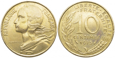 ФРАНЦИЯ 10 САНТИМОВ 1975 ТИП MARIANNE KM 929 медь алюминий никель 105-1218