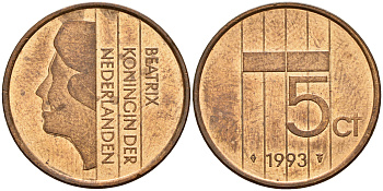 Нидерланды 5 центов 1993 Беатрикс (1980-2013) KM 202 бронза  UNC  4187-336