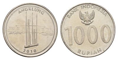 Индонезия 1000 рупий 2010 KM 70 сталь плакированная никелем UNC 4119-642