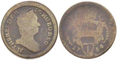 АВСТРИЯ 1 ПФЕННИНГ 1764 МАРИЯ ТЕРЕЗИЯ (1740-1780) KM 1979 медь 201-1036