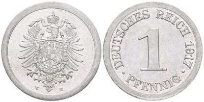 Германия 1 пфенниг 1917 E KM 24, J. 300, Weege 2 алюминий 206-1068