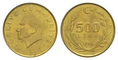 Турция 500 лир 1990 Кемаль Ататюрк KM 989 алюминиевая бронза UNC 4648-842