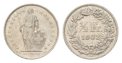 Швейцария 1/2 франка 1982 KM 23a медно-никель 4685-862
