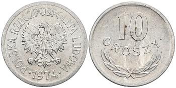 ПОЛЬША 10 ГРОШЕЙ 1974 КРЕМНИЦА KM АА47 алюминий XF 4528-1268