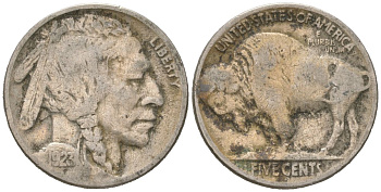 США 5 центов 1923 индеец, бизон KM 134 медно-никель 4614-1046