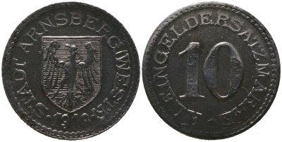 Арнсберг (Пруссия,Вестфалия) 10 пфенингов 1918 Funck 19.5, Men05 678.8, Men18 920.8 железо 4525-933