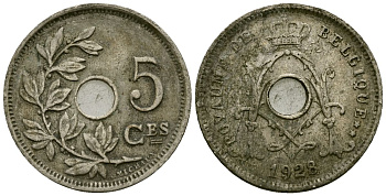 Бельгия 5 сантимов 1928 Belgique KM 66 медно-никель 4173-569