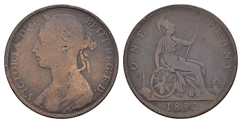 Великобритания 1 пенни 1892 Виктория (1837-1901) KM 755, Spink 3954 бронза 111-524