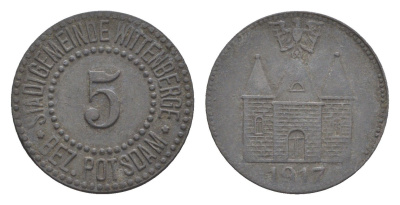 Виттенберге 5 пфеннигов 1917 Funck 606.1, Men18 34522.1 цинк 4639-123