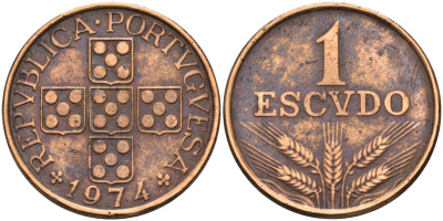 Португалия 1 эскудо 1975  KM 597 бронза    4161-733