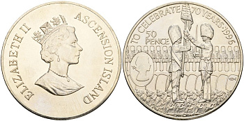 Остров Вознесения 50 пенсов 1996 70 лет со дня рождения Королевы Елизаветы II KM 8 медно-никель UNC 3897-915