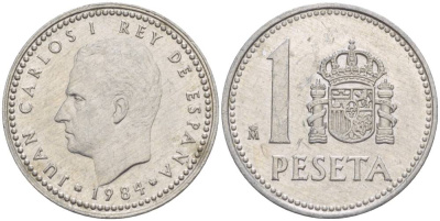 Испания 1 песета 1984 Хуан Карлос I (1975-2014) KM 821 алюминий 4551-947