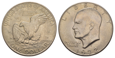 США 1 доллар 1972 D, Президент Эйзенхауэр, лунный орел KM 203 медь плакированная медно-никлем aUNC 4537-735