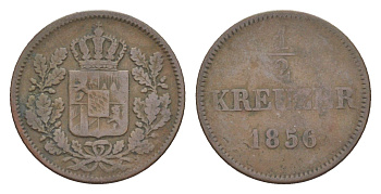 Бавария 1/2 крейцера 1856 Максимилиан II (1848-1864) KM 843 медь 4649-441