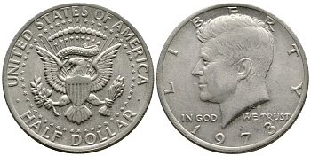 США 1/2 доллара (50 центов) 1973 Джон Кеннеди KM 202b медь плакированная медно-никелем 35-225