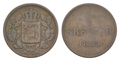 Бавария 1/2 крейцера 1856 Максимилиан II (1848-1864) KM 843 медь 4649-441