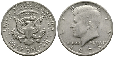 США 1/2 доллара (50 центов) 1973 Джон Кеннеди KM 202b медь плакированная медно-никелем 35-225