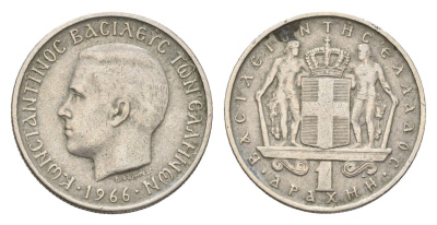 Греция 1 драхма 1966 Константин II (1966-1973) KM 89 медно-никель 4659-854