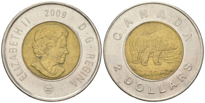 Канада 2 доллара 2009 KM 837 биметалл 4395-1224