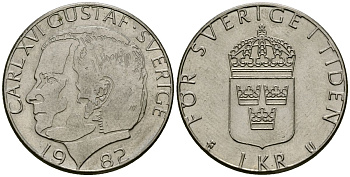 Швеция 1 крона 1982 Карл XVI Густав (1973- ) KM 852 медь плакированная медно-никелем 4171-1234