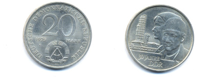 ГДР 20 марок 1979 A, 30 лет образования ГДР J. 1573, KM 75 медь никель цинк UNC UNC 54-2541