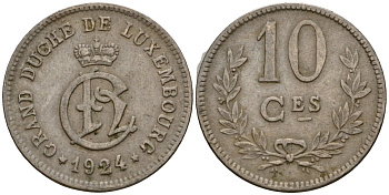 Люксембург 10 сантимов 1924 Шарлотта (1918-1964) KM 34 медно-никель 4584-257