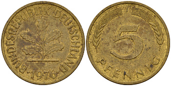 ФРГ 5 пфеннигов 1976 J J.382, KM 107 сталь плакированная латунью    4598-962