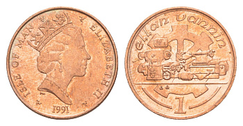 Остров Мэн 1 пенни 1991 Елизавета II (1952-2022) KM 207 бронза UNC 4647-152