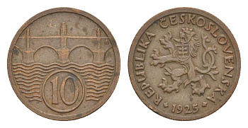 Чехословакия 10 геллеров 1925 KM 3 медь цинк 4636-144