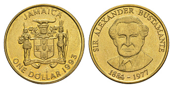 Ямайка 1 доллар 1993 Александр Бустаманте KM 145 никель латунь UNC 4641-824